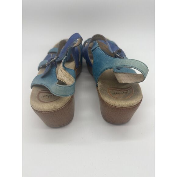 Dansko Stevie Platform Wedge Buckle Adjustable Strap Blue Leather Sandal Size 41 - Picture 4 of 6